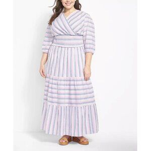 Lane Bryant White Purple Striped Skirt Top Set Plus Sz 16 Cotton Spring Smocked